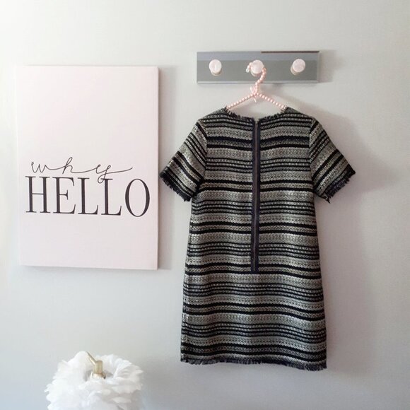 NWOT Darling black, gold & silver metallic fiber woven box shift holiday dress - Picture 5 of 10